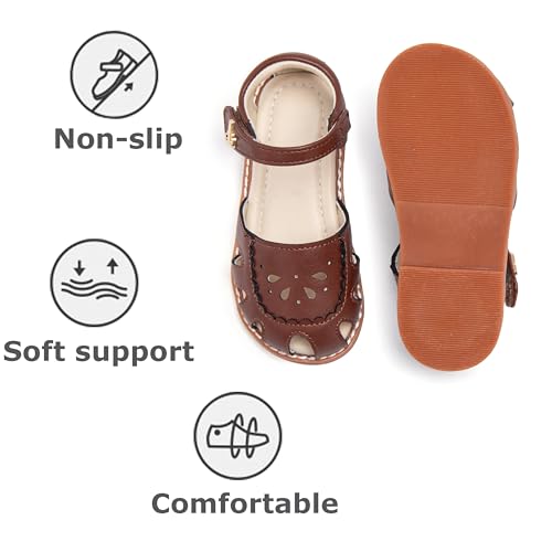 Image of THEE BRON Toddler Girls Closed-Toe Sandals Sweet Retro Cutout Summer Dress Shoes
