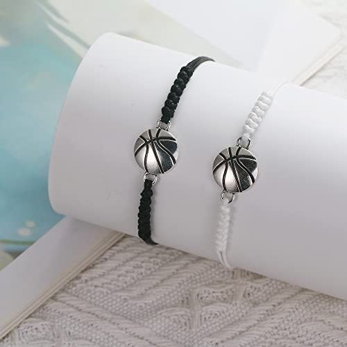 SmileBelle Basketball Gifts for Women Basketball Bracelet 2 Pcs Black and White Bracelets Sport Braided Bracelets for Men Player Lovers as Birthday Gifts Daily Jewelry - Thumbnail 6