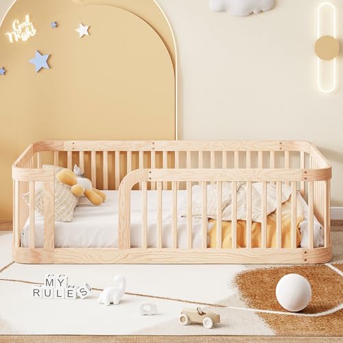 Twin Size Floor Bed with High Fence & Entrance, Natural Floor Bed for Kids by Bellemave - Used condition - Image 4