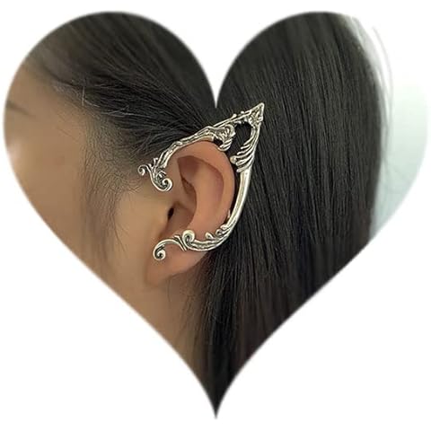 Asphinien Gothic Elves Ear Cuff 2pcs Piercing Cartilage Climber Ear Wrap Retro Silver Stud Earrings Punk Hip Hop Clip on Statement Earrings Gift for Women Cover
