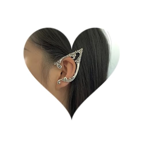 Asphinien Gothic Elves Ear Cuff 2pcs Piercing Cartilage Climber Ear Wrap Retro Silver Stud Earrings Punk Hip Hop Clip on Statement Earrings Gift for Women