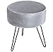 Sorbus® Velvet Footrest Stool, Round Mid-Century Modern Luxe Velvet Ottoman, Footstool Side Table, Removable Metal Leg Design (Gray)
