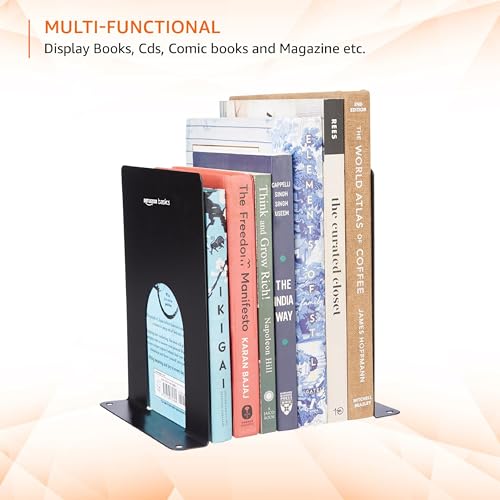 Image of Amazon Basics MS Metal Bookend for Office, Home, Bedroom | Set of 2 | Black