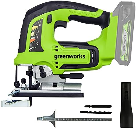 Greenworks GD24JS Akku Stichsäge, 3000spm, verstellbarer Sockel bis 45°, Saugaufsatz OHNE 24V Akku & Ladegerät, 3 Jahre Garantie