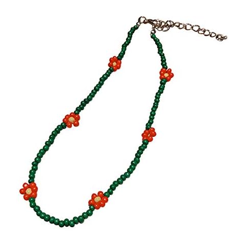 EMFGJ Bead Choker Necklace Tiny Beaded Necklace Multi-colored Flowers Beaded Necklace Boho Chain Jewelry for Women Girls,Style 4 Cover