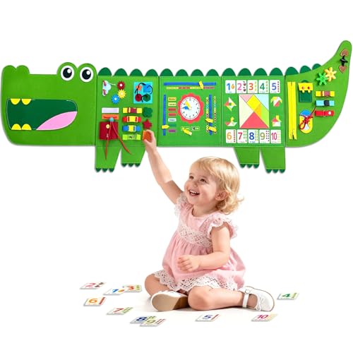 Rivibou Crocodile Foldable Activities Montessori Busy Board Toddler Busy Board Montessoris Toys for 3+ Years Old Wall Panel