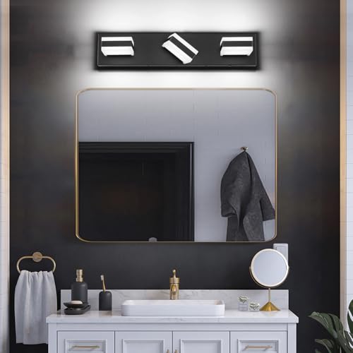 Image of SOLFART Vanity Lights for Bathroom, Black 3 Light Bathroom Light Fixtures Modern Black LED Vanity Light Cool Light 6000K