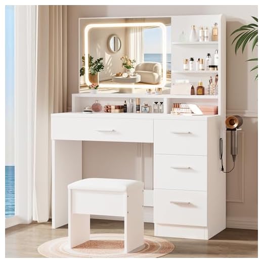 LIVELYGLOW White Makeup Vanity Desk
