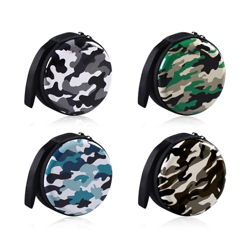 Change Purse, 4PCS Fashionable Camouflage Colour Coin Pouch, Unisex Portable Round Mini Purse Pouch with Hand Strap and Zipper for Storing Change and Keys