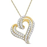 Jewelili 10K Yellow Gold 1 Cttw Natural White Round Diamond Heart Pendant Necklace, 18' Rope Chain