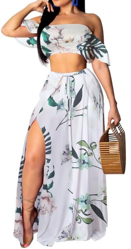 Image of Sexy Two Piece Sets for Women Vacation Elegant Sleeveless Top Long Split Maxi Dress Beach Swimwear