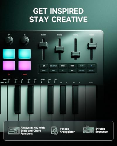 Image of Donner STARRYKEY-37 PLAY MIDI Keyboard Controller, 37 Key Portable MIDI Controller with 128 Build-in Voices, 16 Drum Pads, Arpeggio, Sequencer, USB Wireless Connection, 4 DAW Software, 40 Courses
