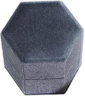 POHOVE Dual Slot Ceremony Wedding Jewelry Display Ring Box Birthday Square Hexagonal(Grey)