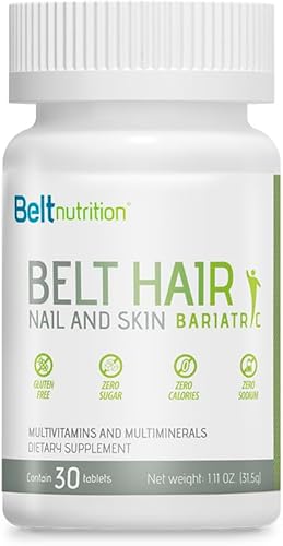 Cinturón, Uñas y Piel Bariátrica (Bypass Gástrico, Gastrectomía en Manga) Tablas multivitamínicas y multiminerales - Sin sabor - Suministro para 1