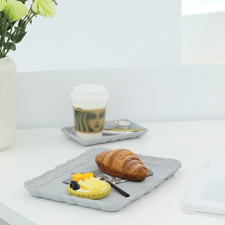 Bandejas Servir Comida Bandeja de Madera Gris Blanco y Negro, Bandeja Almacenamiento Llave Retro, Comedor con impresión tótem, Escritorio Mesa Cama