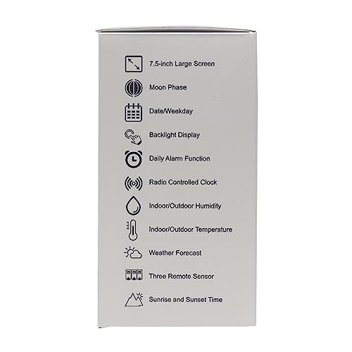 KETOTEK Wireless Radio Weather Station with 3 Outdoor Sensors Indoor Outdoor VA LCD Digital Thermometer Hygrometer Barometer with MSF,Alarm Clock,Weather Forecast,Moon Phase,Sunrise and Sunset Time - Image 9