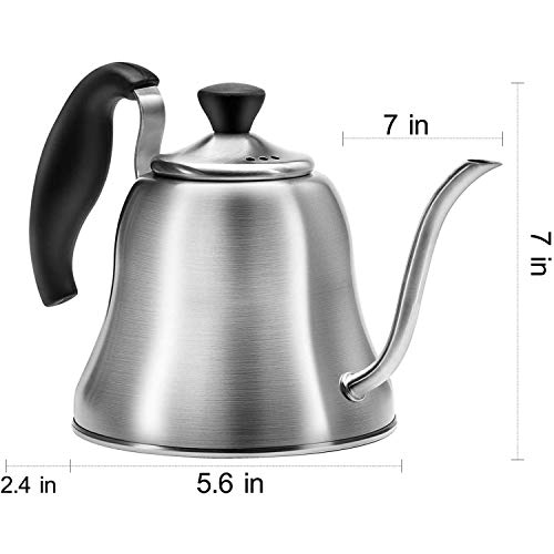 Chefbar Tea Kettle with Thermometer for Stove Top Gooseneck Kettle, Small Pour Over Coffee Kettle, Goose Neck Tea Pot Stovetop Teapot, Hot Water Heater for Camping, Home & Kitchen, Stainless Steel
