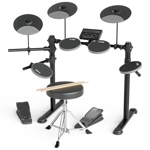 UMOMO Electric Drum Set, Electronic Drum Set With 10' Cymbals, 2 Pedals, Stool, 150 Sounds, Drum Sticks, Headphones, Stable Steel Frame, USB MIDI, for Beginner, Kids, Gray