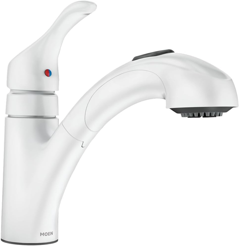 Moen CA87316W One-Handle Low Arc Pullout Kitchen Faucet, Glacier