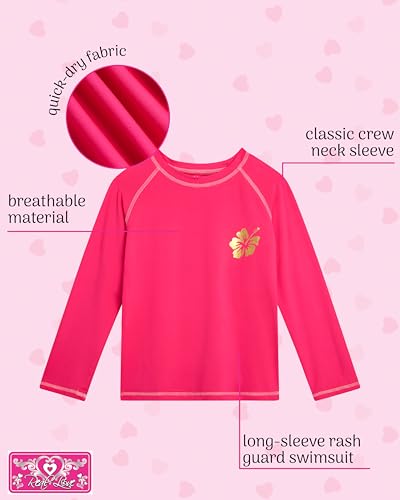 Image of Real Love Toddler Girls Rash Guard - Quick Dry Sun Protection Girls Swim Shirt Long Sleeve Rash Guard Kids Swim Top (2T-16)