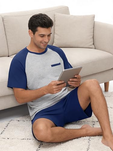 Image of Mens Pajamas Set Modal Soft Pajama Short Set Short Sleeve Pjs Sleepwear 2 Piece Lounge Set With Pockets S-3XL