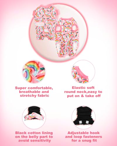 Image of CuteBone Rainbow Pet Surgery Recovery Suit for Large Dogs Cats, Surgical Onesie for Female Pets, Anti-Licking Wound Suit E-Collar Alternative Post Operative Wear SSF17XL