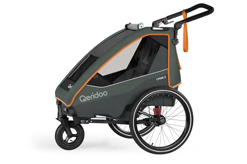 Qeridoo Lynix 2 Forest Green | Fahrradanhänger 2 Kinder | Fahrrad...