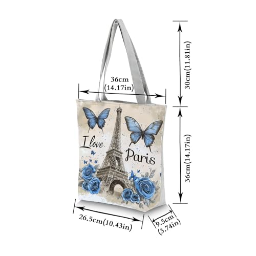 Bolso tote con estampado Torre Eiffel azul miniatura 4