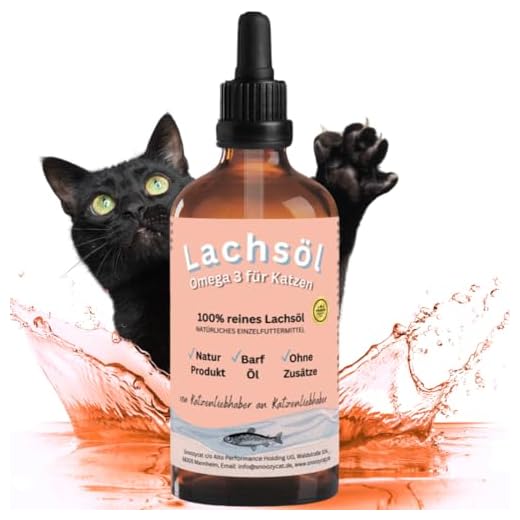 SNOOZYCAT Huile de saumon pour chats avec oméga 3 et 6 I 100 ml, huile de saumon naturelle d'Allemagne I Complément hautement dosé pour chats et chiens