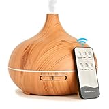 📶 CONTROL REMOTO, AJUSTE DE TIEMPO Y 7 LUCES LED: El humidificador de aromas puede ajustarse manualmente o con mando a distancia durante 1H/3H/6H, con niebla baja o alta, intermitente o estable. Puede programarse con iluminación cambiante con 7 preciosos tonos de luz LED de forma aleatoria y en ciclo o puede dejarse un tono encendido favorito de manera constante.