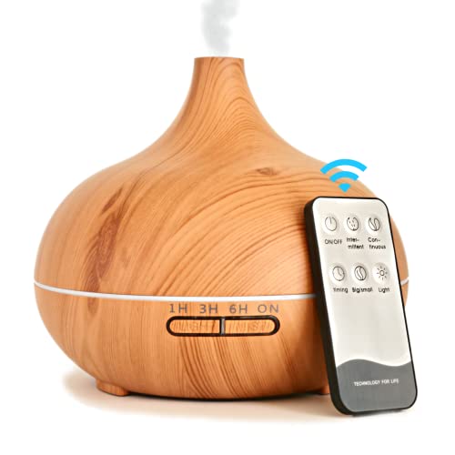 Difusor de Aromas de Aceites Esenciales | Madera | Humidificador Aromaterapia 550ml | 7 Luces LED | para Dormitorio Oficina Casa Habitación | Control Remoto Cover