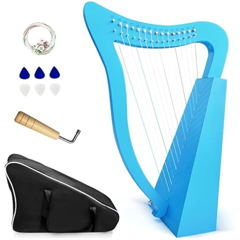 Harp, 15 String Harp 22 Inch Tall for Adult Professional Beginner International Standard Strings with Tuning Wrench with Bag, Strap, Plectrum, Spare Set of Strings (blue) Cover