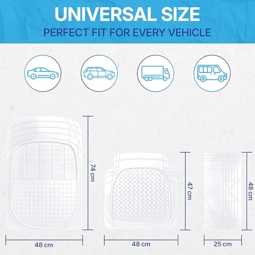 Image of KINGSWAY Accessories Universal PVC Car Floor Mats Set of 5 Compatible with Hyundai Eon Year 2011 to 2019, Customizable Fit PVC Rubber Mat for Car, All-Weather Protection Durable Foot Mats, Transparent