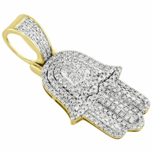 1.2 CT Round Lab Created Diamond Hamsa Hand Unisex Pendant Charm 14K Yellow Gold Plated Sterling Silver3