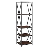 WE Furniture 4 Shelf Wood Tall Bookcase Bookshelf Storage, Dark Walnut/Black Metal