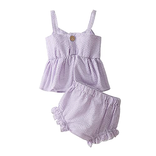 Lysink Newborn Baby Girl Clothes Stripe Sleeveless Bowknot Tank Top Shorts Set Summer Outfits Cute Baby Clothes Girl 0-18 Months (Purple,12-18 Months) #TOP1