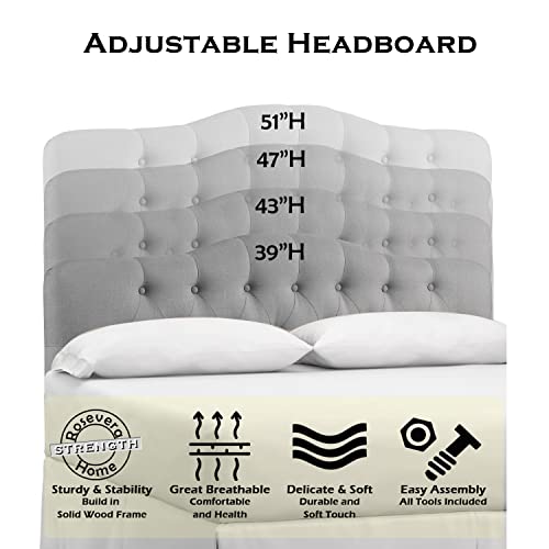 Rosevera Givanna Adjustable Height Headboard With Linen Upholstery And Button Tufting For Bedroom, King, Light Gray #TOP3