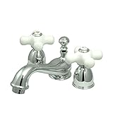 Elements of Design ES3951PX Widespread Lavatory Faucet With Porcelain Cross Handle, Mini, Polished Chrome