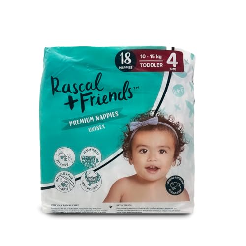 Image of Rascal + Friends Premium Baby Tape Diapers For Toddlers, 18 Count, Size 4 With 3D Core Technology And Wetness Indiactor, 10-15Kg Diapers. Skin Friendly And Anti Rash Materials