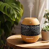 Essential Oil Diffuser for Home, Ultrasonic Aroma Diffuser with Volcano LED Light, Wood Grain Mini USB Cool Mist Humidifier, Quiet Aromatherapy for Bedroom & Office (Black)