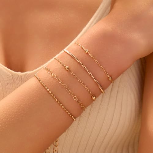 Heart Bracelets Set for Women, Chain Layered Bracelets Collection, Layered Cuba Beaded Chians for Your Wrist, Stackable Bracelet Stack Set, Adjustable Charm Link Bow Butterfly Heart Jewelry Sets - Image 5