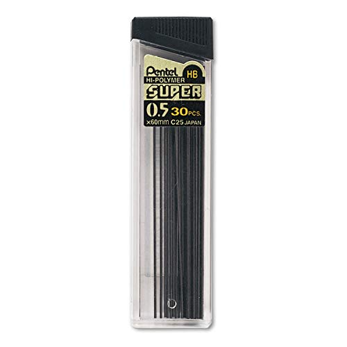 Pentel Pentel Super Hi-Polymer Lead Refills, 0.5mm, Hb, Black, 30/tube