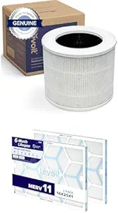 LEVOIT Core Mini-P Air Purifier Replacement Filter, 3-in-1, 1 Pack, White + LEVOIT 16x25x1 AC Furnace Air Filter, MERV 11, 6-Month Pleated 1-Inch Electrostatic Air Cleaning Filter, 2 Pack