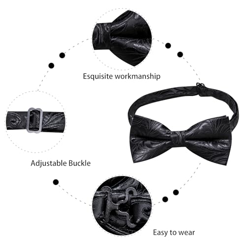Image of Dubulle Mens Paisley Striped Bowtie Set Pre-tied Bowtie for Men and Pocket Square Set Wedding Business