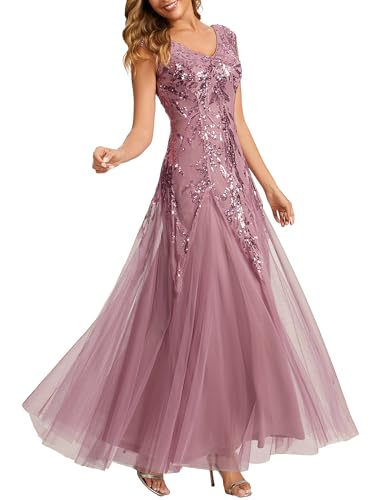 Ever-Pretty Women's Sequin V-Neck Formal Evening Dresses Cap Sleeves Maxi Mother of the Bride Dress...