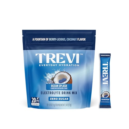 Image of TREVI Electrolytes Powder Packets Sugar Free Hydration Ocean Splash 20 Pack | Essential Daily Drink Mix, 0 Sugar, Magnesium, Potassium, Vitamin C, Calcium, B6 & B12 Vitamins
