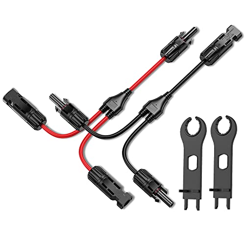 Bateria Power Solar Connectors 30A Y-Branch Cable, Solar Cable Parallel Adaptor in Pair with 2 Spanners for Solar Panel 1 pair M/FF+F/MM+2*Spanner Black and Red