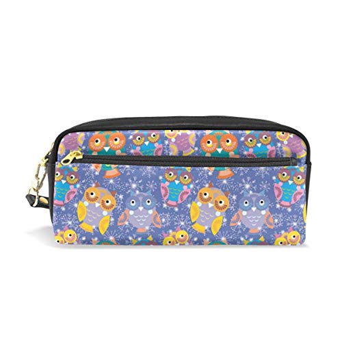 Preisvergleich Produktbild Ahdyr Bleistiftetui Cartoon Owls Holiday PU Ledertasche Reißverschluss Rechteckig Großer Stiftbeutel Beutel Walle Makeup Kosmetiktasche von Studenten oder Frauen