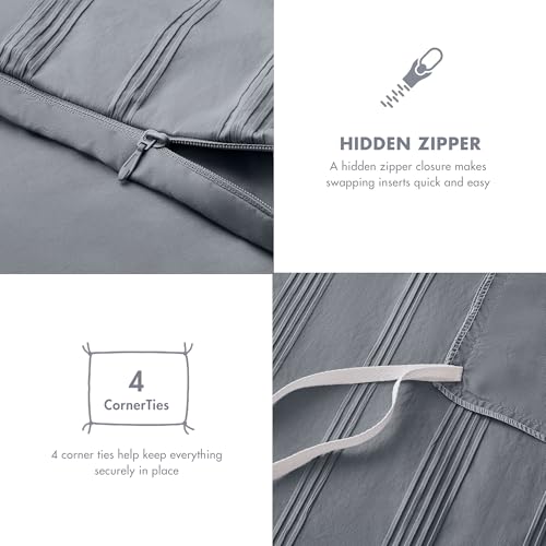 Image of Madison Park Essentials Striped Duvet Cover Set King, Modern Minimalist Bedding Set with Premium Jacquard Stripe, 3 Pieces Duvet Cover Reversible with Zipper Closure & Corner Ties,Blue /Grey