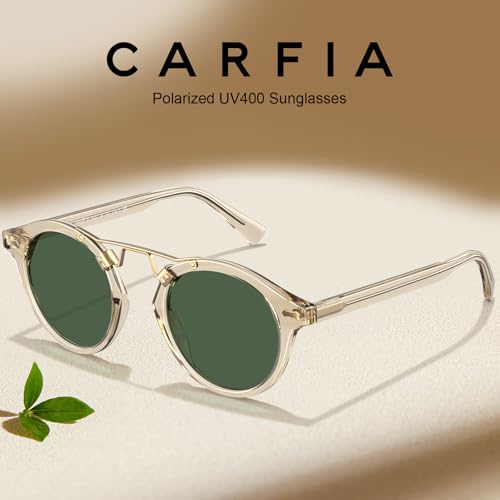 CARFIA Double Bridge Small Acetate Sunglasses for Women Polarized, Retro Metal Brow Ladies Sunnies Fashion Round Eyewears4